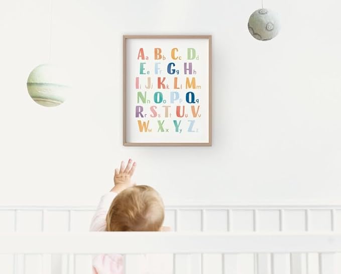 OZCONO Rainbow Alphabet Poster for Kids, Educational ABC Wall Chart for Classroom Decor, Montessori, Nursery Toddler Learning (Unframed) (11x14)
