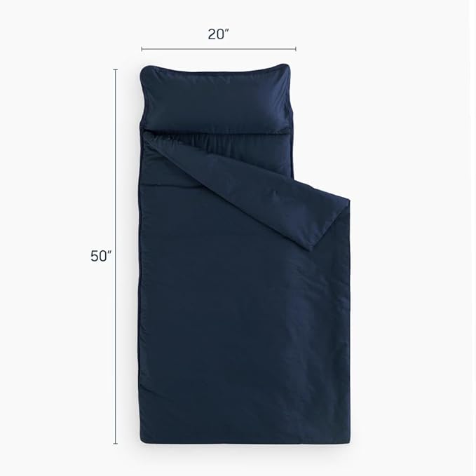 Wake In Cloud - Toddler Nap Mat with Pillow and Blanket, for Kids Boys Girls in Kindergarten Daycare Preschool Pre K, Roll Up Sleeping Bag, Solid Color, Navy Blue, Standard