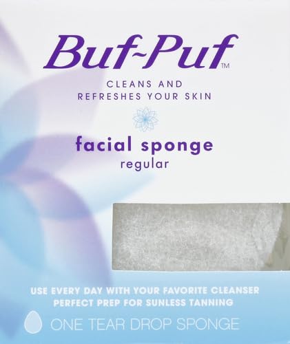 Buf-Puf Regular Facial Sponge, Dermatologist Developed, Removes Deep Down Dirt & Makeup that Causes Breakouts and Blackheads, Reusable, Exfoliating, White, 1 Count (Pack of 3)