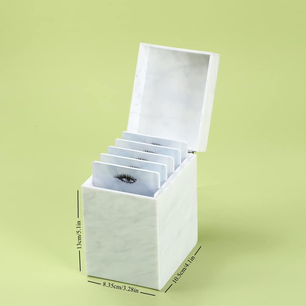 5 Layers Acrylic Eyelash Storage Box, Makeup Eyelashes Extension Close-Packed Display with 5 Pallets, Grafting False Eyelashes Glue Pallet Holder Display Organizer (5 Layers Marble White)