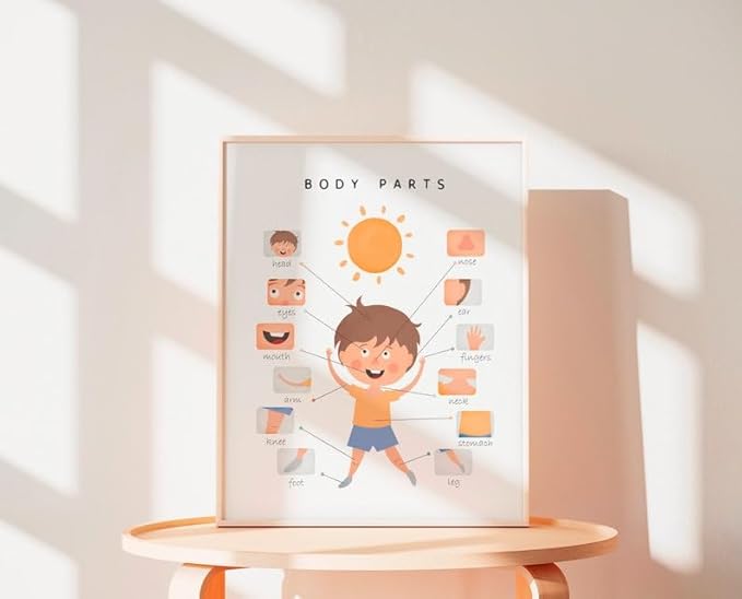 OZCONO Body Parts Poster for Kids Learning, Educational Classroom Wall Chart for Preschool, Toddler, Montessori Nursery Teaching Resource (Unframed) (27x40)