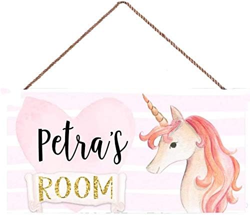 XIUXZMM Personalized Name Plaque Coral Unicorn Door Sign Pink Heart Pretty Design Posh Bedroom Customized Wood Sign