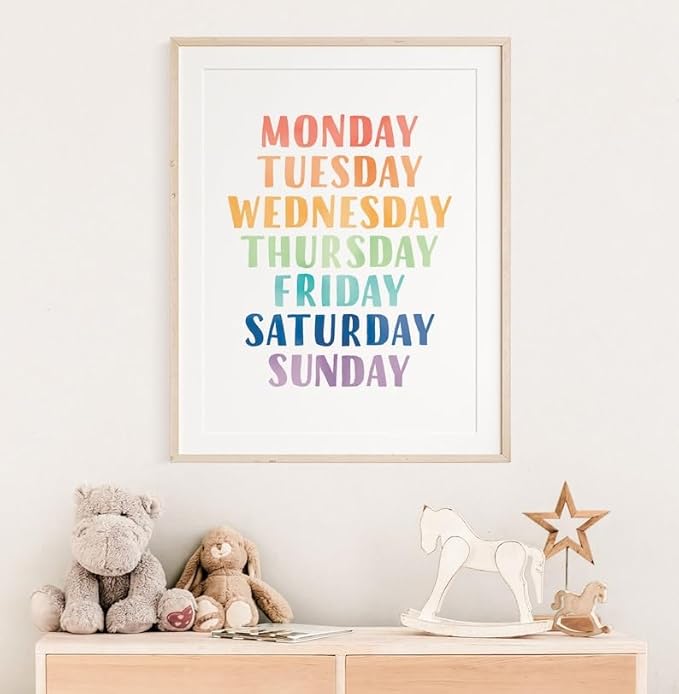 OZCONO Rainbow Days Week Poster, Colorful Learning Chart Kids, Preschool Wall Decor Art, Homeschool Education Guide (Unframed) (24x36)