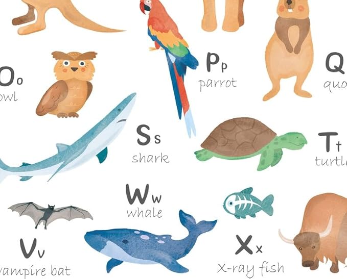 OZCONO Animal Alphabet Learning Poster, Vibrant ABC Wildlife Chart Kids, Playroom Wall Decor Art, Homeschool Education Guide (Unframed) (20x30)