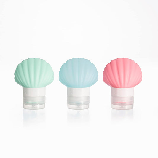 Leak Proof Squeezable Silicone Travel Bottles, Reusable, Refillable Bottles, Shell Shape, Sustainable, TSA Carry On Approved Toiletries Containers, 3pcs (1.35oz/40ml)