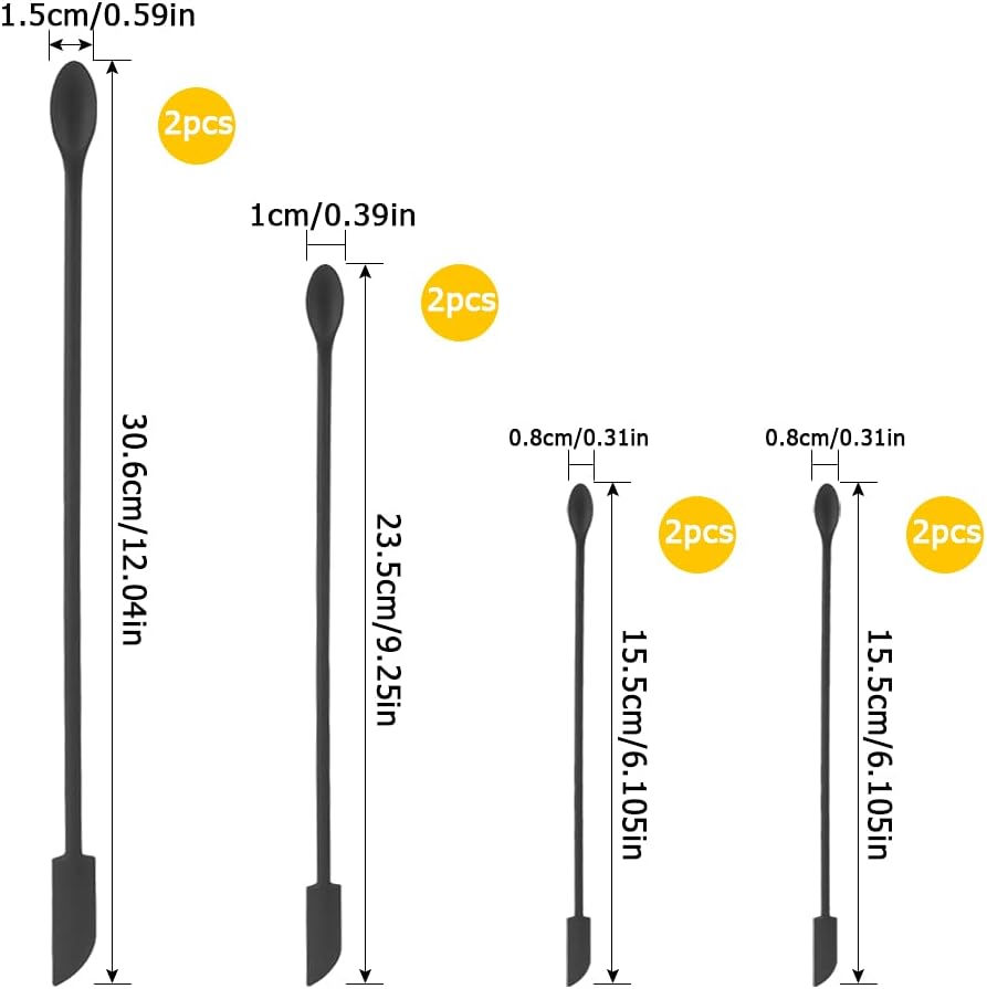 Set of 8 Mini Spatulas Makeup Scraper, MaehSab Silicone Reusable Tiny Thin Jar Scraper for Getting Last Lotion out, Rubber Makeup Long Spoon Bottle Scraper for Kitchen Food Beauty Make up, Black