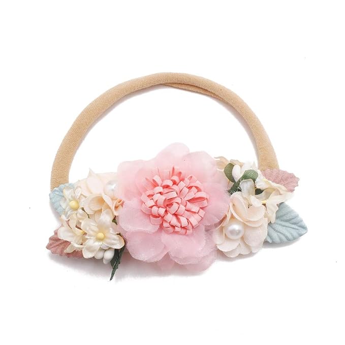 cherrboll 3pcs Baby Girl Headbands Flowers, Super Soft & Stretchy Nylon Floral Hairbands for Newborn Toddler