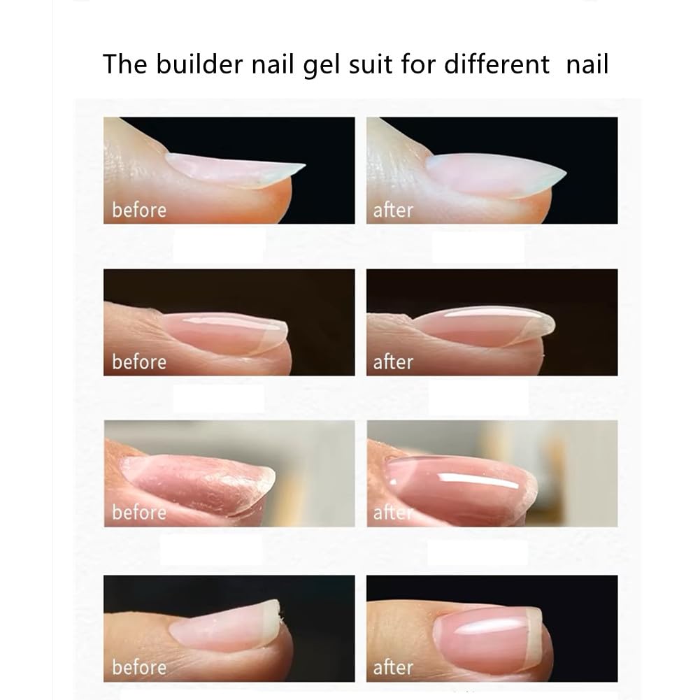 Builder Nail Gel, 7-in-One Clear Builder for Nails, LED Lamp Cured Color Base Coat Strengthener Thickening Extension Rhinestone Glue Gel Polish in a Bottle for DIY Home Salon Gift