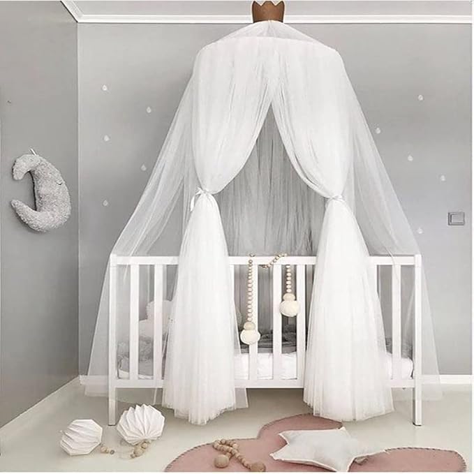 Bed Canopy for Girls - Soft, Washable and Easy to Install, Crib Canopy for Girls' Room with Star Decor, Princess Bed Canopy for Crib,Bed,Reading Nook, Snow White