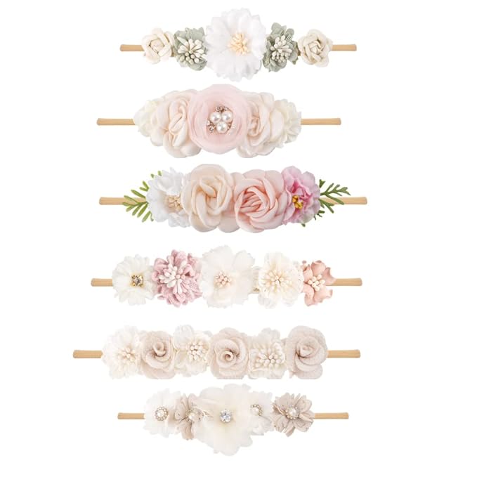 6pcs Baby Headbands Nweborn Flower Hair Bows for Girls-Infant Elastic Hair Band Bows Wraps Baby Headband Hair Accessories Gifts for Toddles