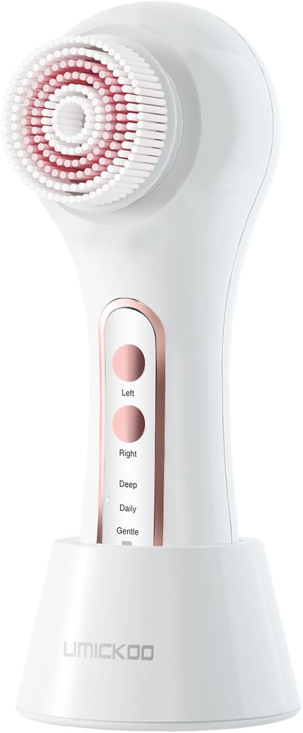 Face Scrubber Exfoliator,Facial Cleansing Brushes Rechargeable IPX7 Waterproof with 5 Brush Heads,Electric Face Spin Brush for Exfoliating, Massaging and Deep Cleansing (White)