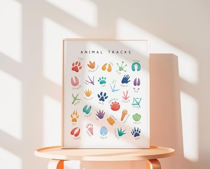 OZCONO Animal Tracks Learning Poster, Vibrant Wildlife Chart Kids, Preschool Wall Decor Art, Homeschool Education Guide (Unframed) (20x30)