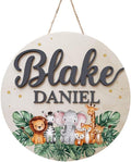 Personalized Name Sign for Nursery, Woodland Animals Sign for Baby Door Decor, Newborn Gifts for Boy, Boys Nursery Wall Bedroom Decorations, Mother's Day Gifts for New Mom Dad Gift