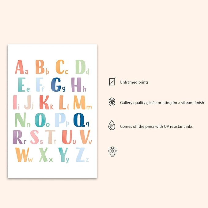 OZCONO Rainbow Alphabet Poster for Kids, Educational ABC Wall Chart for Classroom Decor, Montessori, Nursery Toddler Learning (Unframed) (11x14)