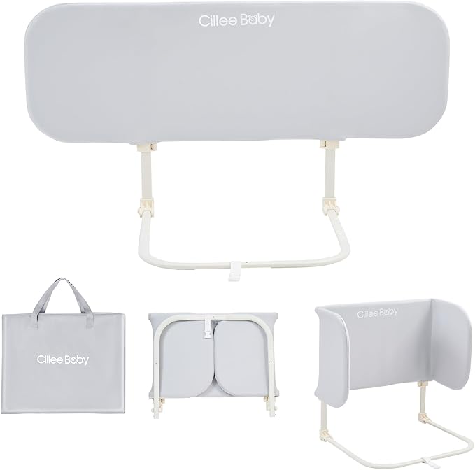 Ciilee Baby Bed Rail for Toddlers Portable Travel Kids Beds Guard Rails for Queen Bed Foldable Children Side Railing for Twin Beds Adjustable Bedrail Barandas para Camas de Niños（Grey,32in
