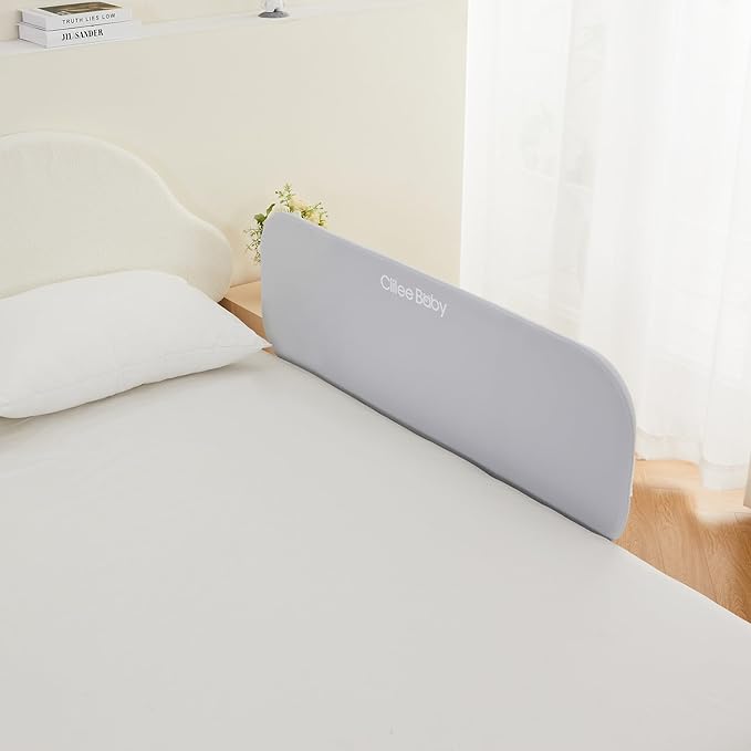Ciilee Baby Bed Rail for Toddlers Portable Travel Kids Beds Guard Rails for Queen Bed Foldable Children Side Railing for Twin Beds Adjustable Bedrail Barandas para Camas de Niños（Grey,32in