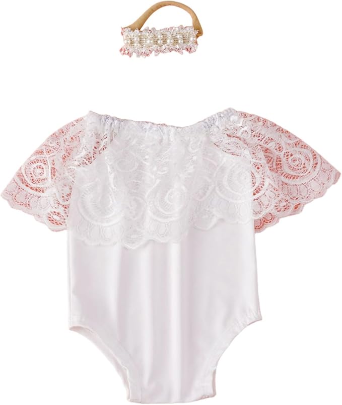 1 Set Newborns Photography Props Baby Girls Romper With Matching Headband Hairband Outfits For Photoshoots Photography Studio Props