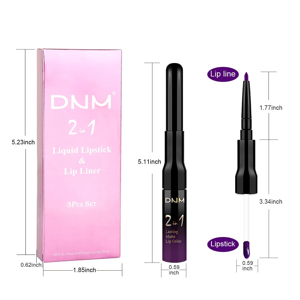 evpct 3Pcs Burgundy Red Black Dark Purple Matte Lip Liner & Liquid Lipstick Stain Makeup Set for Women, Lip Liner Stain Long Lasting Waterproof Smudge Proof, Cruelty Free Lip Makeup 24 hours originale