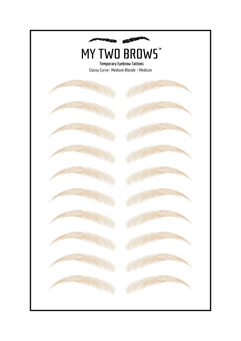 (10 pairs) Medium Blonde Temporary Eyebrow Tattoo - Medium Size - Waterproof & Smudgeproof - Classy Curve Style Eyebrow Stickers - Sheet Lasts up to 30 Days - Won't Work on Existing Brows