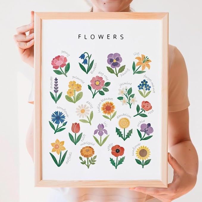 OZCONO Flowers Learning Poster, Vibrant Nature Chart Kids, Preschool Wall Decor Art, Homeschool Education Guide (Unframed) (24x36)