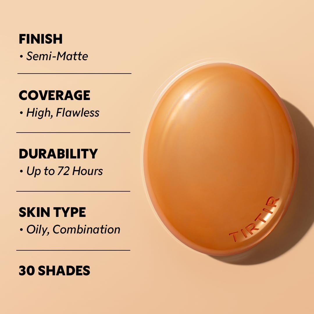 TIRTIR Mask Fit Ai Filter Cushion Foundation | AI-Like Semi-Matte Finish - Up to 72-Hour Medium to Full Coverage Korean BB Cushion Make up Beauty, #24N Latte, 0.63 Fl Oz