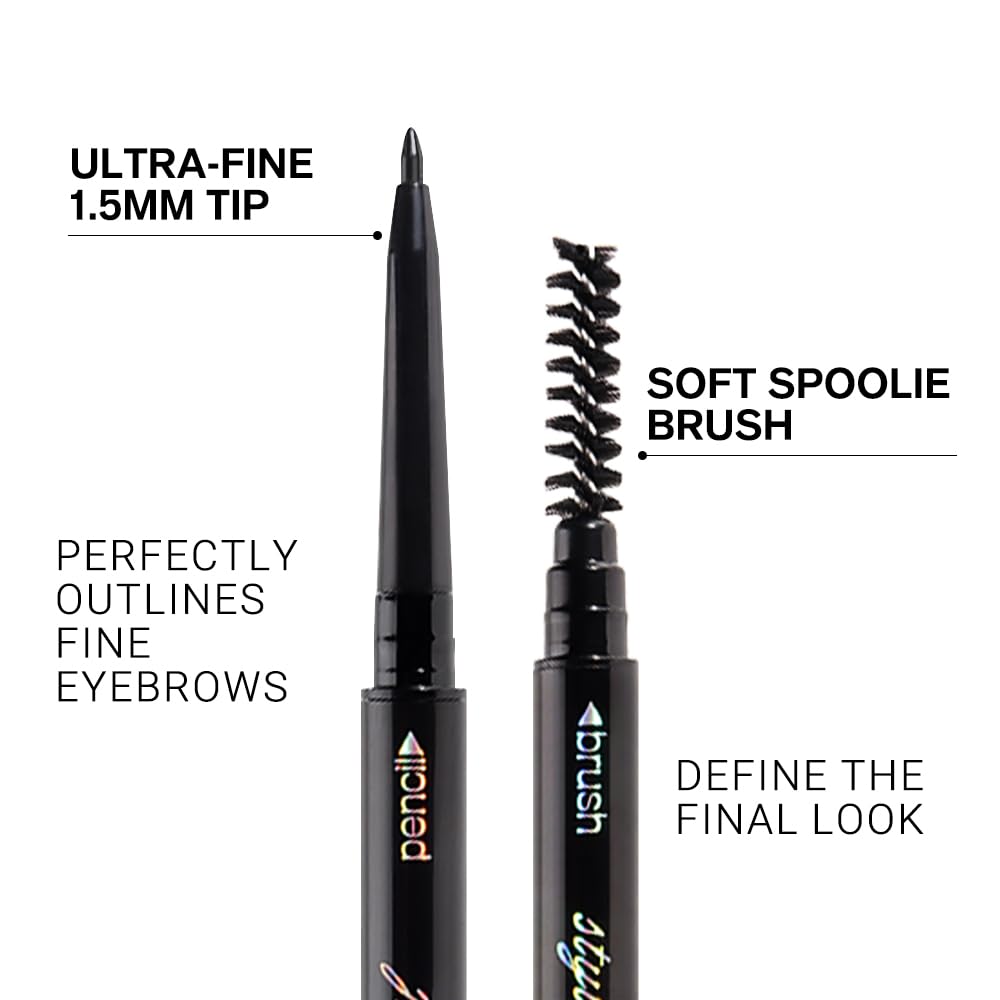 Black Ultra-Fine Tip Eyebrow Pencils Pack for Women, Mechanical Precise Brow Pencil,Draws Tiny Brow Hairs, Defines, Fills Brows, Shapes, Contours, Combs, Waterproof Dual-Sided