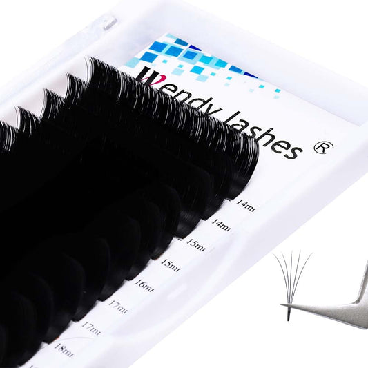 Easy Fan Volume for Lash Artists: Wendy, Handmade Fans for Eyelash Extensions, Self Fanning, Blooming, Black, D Curl, 0.07mm, 14-20mm, KH126