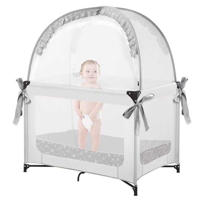 Pack and Play Tent, Crib Tent to Stop Baby from Climbing Out, Baby Safety Tent Cover for Pack N Play, Mini Cribs & Playpen, Pop Up Crib Net Against Falls (39.6" L x 27.6" W x 49.2" H)