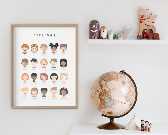 Feelings Learning Poster, Emotions Chart for Kids, Montessori Classroom Wall Art, Educational Toddler Decor (Unframed) (9x11)