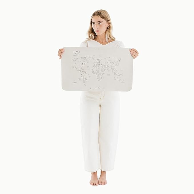 Gathre Wipeable Baby Changing Mat, Made of Premium, Soft, Water-Resistant Vegan Leather, Foldable Playmat for Babies, Home Nursery or Travel Use - World Map