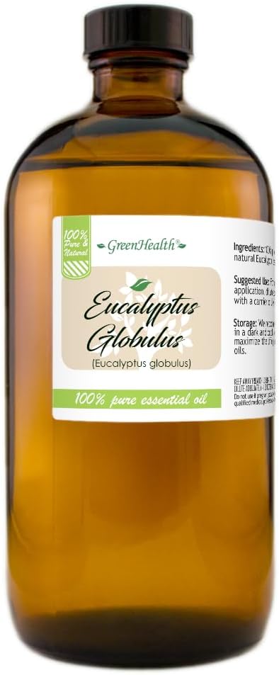 GreenHealth Eucalyptus Essential Oil – 16 fl oz (473 ml) – 100% Pure & Natural – Bulk Aromatherapy Oil in Amber Glass Bottle – for Diffuser, Cleaning, Room Spray, Home Fragrance