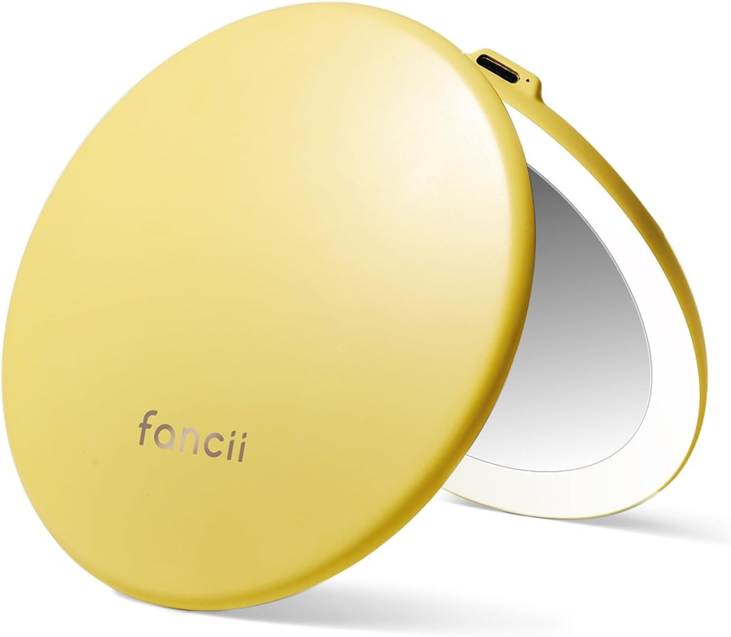 Fancii Taylor Travel Makeup Mirror with LED Light, Rechargeable, 10x /1x Magnifying, Tru-Glow Lighting System, XL Large 5” Wide | Compact Mirror for Purses (Marigold)