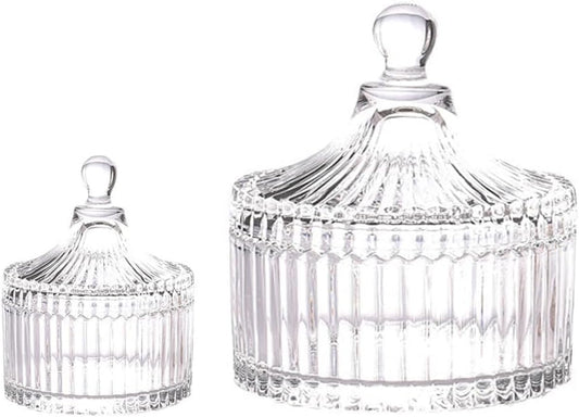 R FLORY 2 Pack Qtip Holder Apothecary Jars with Lids Glass Q Tip Holder for Bathroom Set Decorative Jars Crystal Bowl Jar Organizer for Cotton Swabs, Balls, Pads, Floss Picks (Transparent 10+24oz)