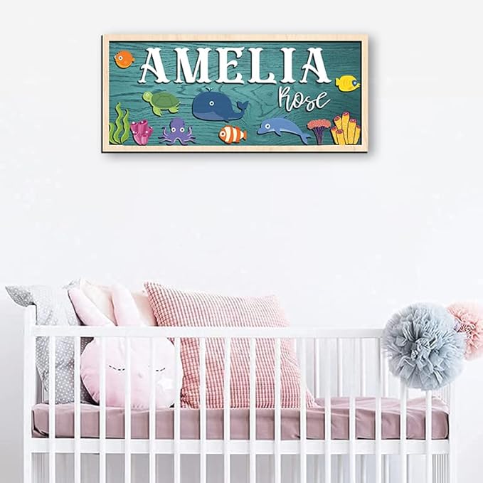 Custom Baby Name Sign, Ocean Nursery Wall Decor, Personalized Wooden Name Plaque for Sea, Themed Room, Unique Gift for Baby Boys or Girls