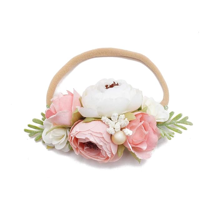 cherrboll 3pcs Baby Girl Headbands Flowers, Super Soft & Stretchy Nylon Floral Hairbands for Newborn Toddler