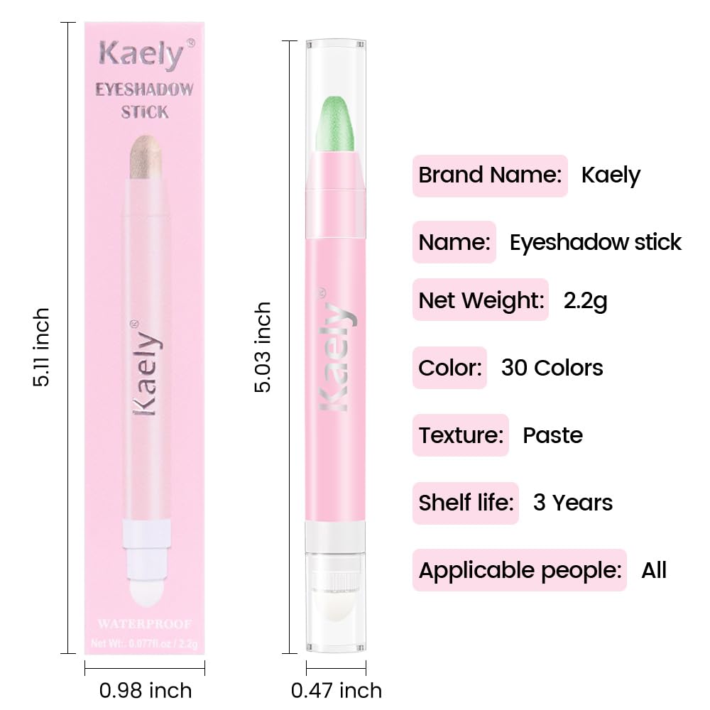 Kaely 2in1 Cream Eye Shadow Brightener Sticks for Eyes, Pencil Eyeshadow Applicator Stick Waterproof Pigmented, Eye Shadow Palette Highlighter Makeup, sombras para ojos, 12 Greenish Cyan Shimmer