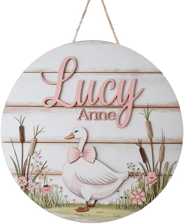 Personalized Name Sign for Nursery, Pink Goose Sign for Baby Door Decor, Newborn Gifts for Girl, Girls Nursery Wall Bedroom Decorations, Mother's Day Gifts for New Mom Dad Gift