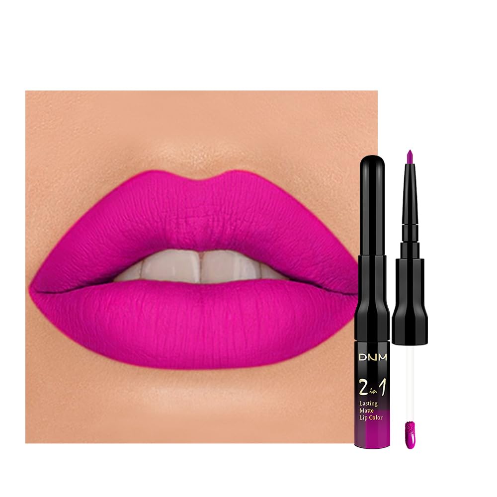 evpct 1Pcs Fuchsia Red Matte Lip Liner & Liquid Lipstick Stain Makeup Set for Women, Fuchsia Lip Liner Stain Long Lasting Waterproof Smudge Proof, Cruelty Free Lip Stick Makeup 24 hours originales, 60