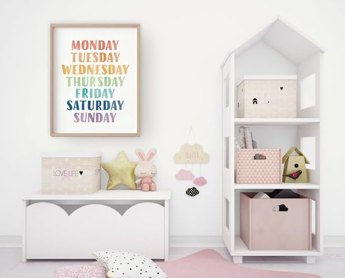 OZCONO Rainbow Days Week Poster, Colorful Learning Chart Kids, Preschool Wall Decor Art, Homeschool Education Guide (Unframed) (11x14)