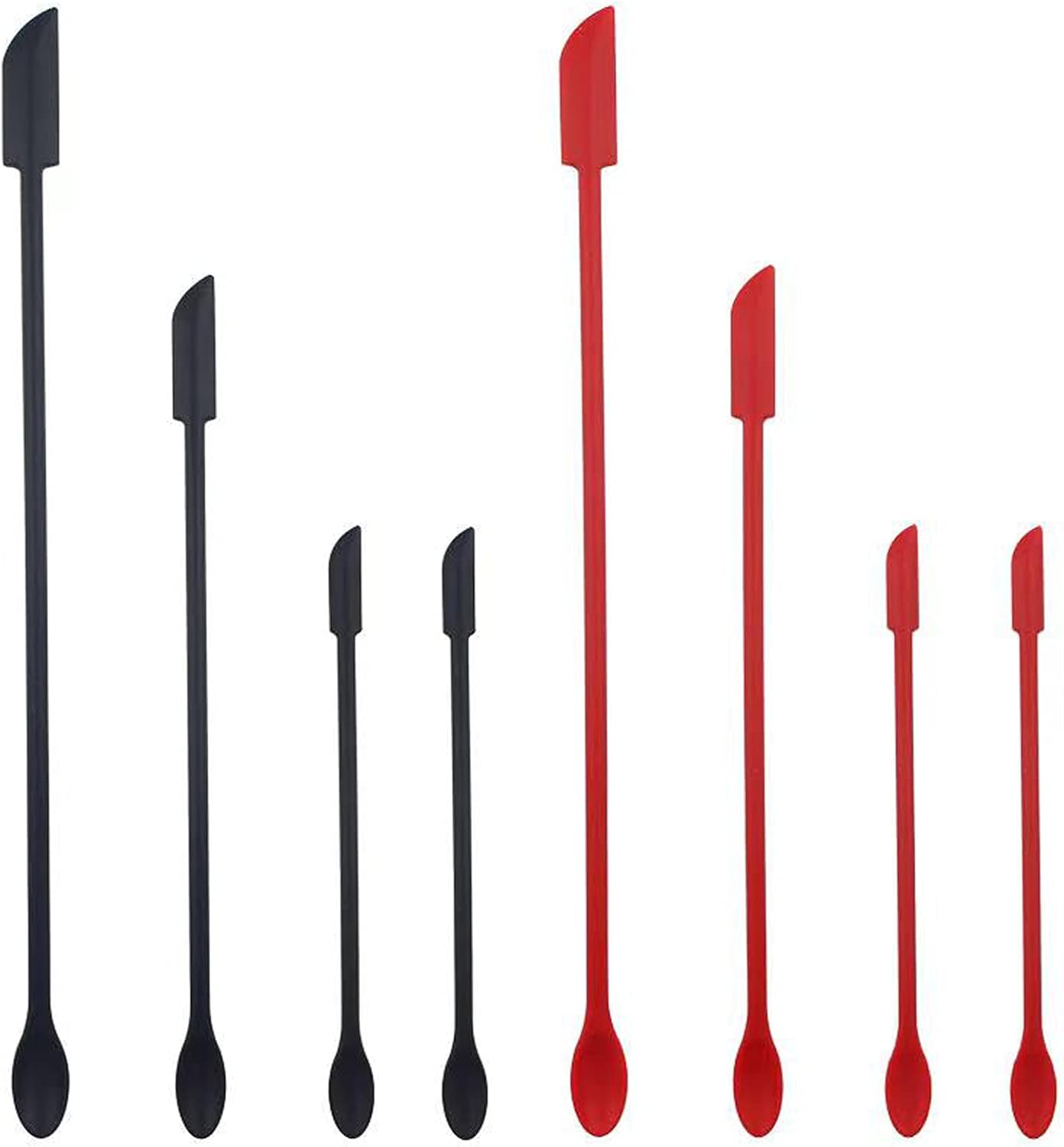 8 Pieces Mini Silicone Spatula Set, Small Rubber Spatula for Makeup, Thin Jar Scraper for Kitchen (8, BLACK+RED)