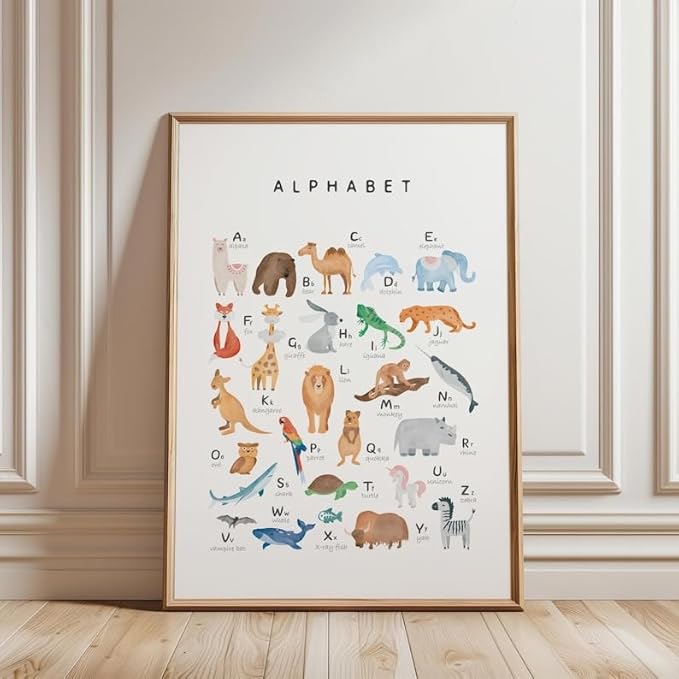 OZCONO Animal Alphabet Learning Poster, Vibrant ABC Wildlife Chart Kids, Playroom Wall Decor Art, Homeschool Education Guide (Unframed) (24x36)