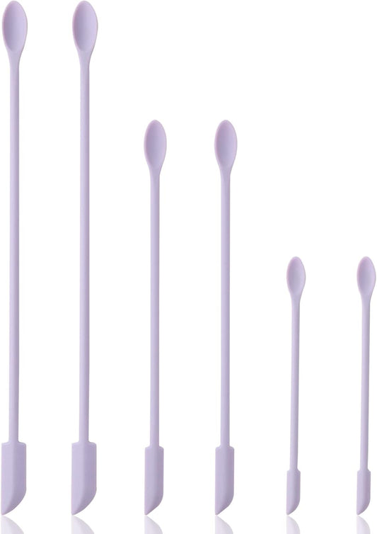 6 Pieces Multi Size Makeup Spatula, Beauty Spatula, Mini Small Silicone Spatula Set for Beauty and Kitchen, Tiny Scraper for Jar, Kitchen Bottles, Cosmetic (Lavender)