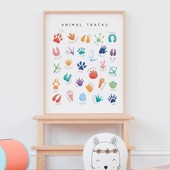 OZCONO Animal Tracks Learning Poster, Vibrant Wildlife Chart Kids, Preschool Wall Decor Art, Homeschool Education Guide (Unframed) (12x18)
