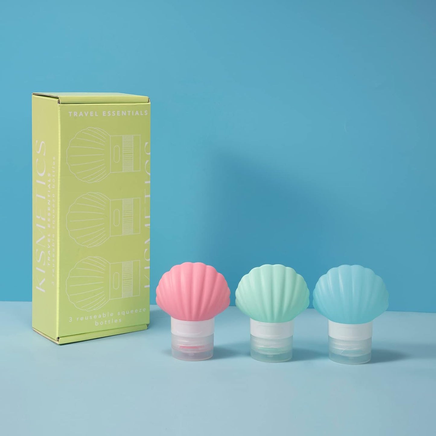 Leak Proof Squeezable Silicone Travel Bottles, Reusable, Refillable Bottles, Shell Shape, Sustainable, TSA Carry On Approved Toiletries Containers, 3pcs (1.35oz/40ml)