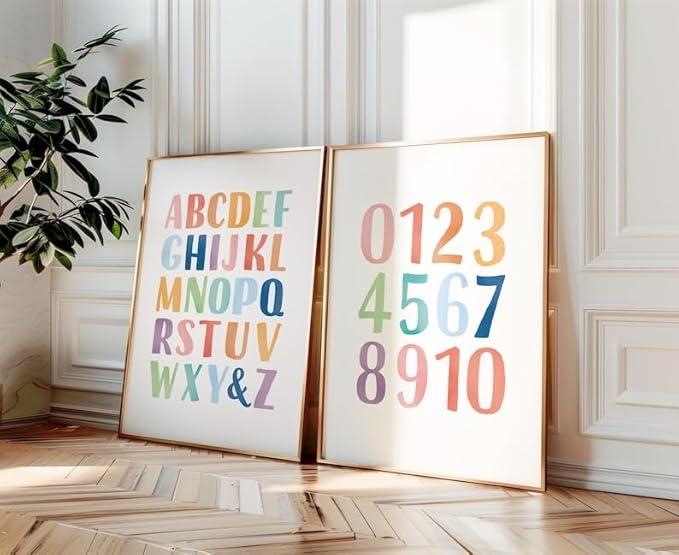 OZCONO Rainbow Alphabet and Numbers Poster for Kids, Educational Wall Art,Classroom Decor, Montessori Teaching, Toddler Learning (Unframed) (20x30)