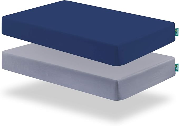 Crib Sheets and Waterproof Crib Mattress Protector 4 Pack Set,Waterproof Crib Sheets Mattress Pad Cover for Baby Boys and Girls, Grey&Navy