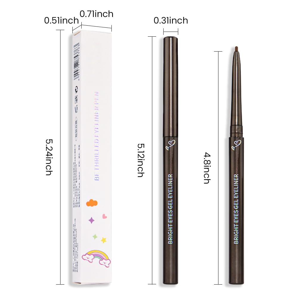 Kaely 1.5mm Skinny Gel Eyeliner Pencil,Brown Cat Eye Liner Makeup Pen,Cream Smooth Eyeliner Crayon,delineador de ojos contra el agua,Waterproof Long Lasting 16 Hour Wear,Vegan & Cruelty Free,02