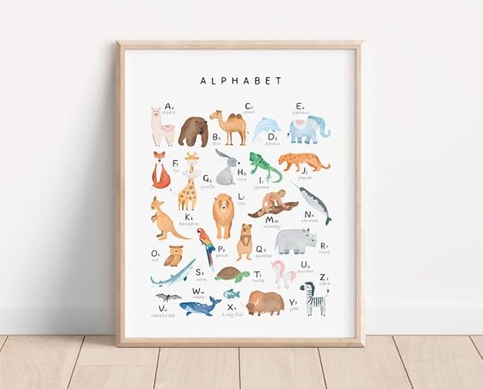 OZCONO Animal Alphabet Learning Poster, Vibrant ABC Wildlife Chart Kids, Playroom Wall Decor Art, Homeschool Education Guide (Unframed) (20x30)