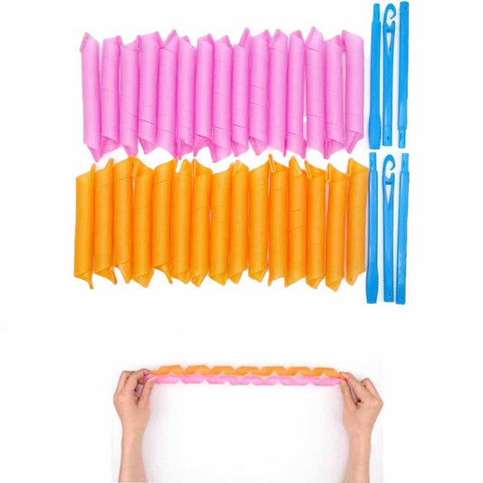 Heatless Hair Curling Set Magic No Heat Spiral Hair Curls Portable DIY Rollers Styling Kit Durable Beauty Makeup(30pcs*17.7in)
