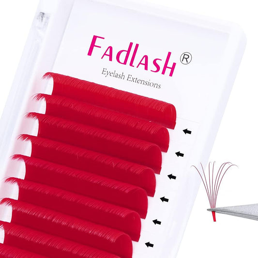 FADLASH Colored Easy Fan Eyelash Extension D Curl 0.07mm Easy Fan Volume Lashes Red Easy Fan Lash Extensions Self Fanning Lashes 15-20mm